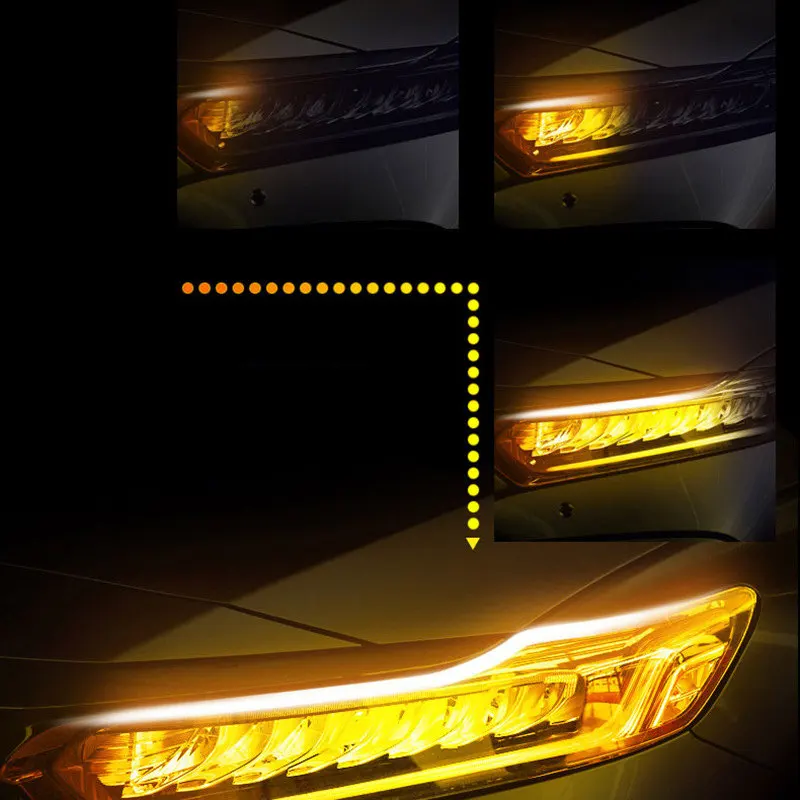 2xUltrafine DRL 30 45 60 см 12 в дневные ходовые огни Гибкая мягкая трубка направляющая автомобильная светодиодная лента белый желтый указатель поворота водонепроницаемый