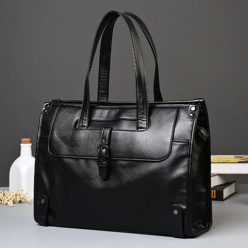 

Cow Leather Men's Briefcase High Quality Real Cowskin Business Handbag Brand New Office Work Shoulder Bag Black