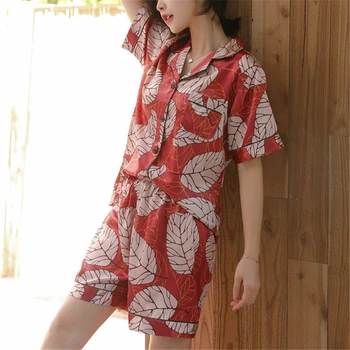 

Korean version of pajamas cute rayon summer short-sleeved two-piece suit casual home clothes evening clothes парные пижамы