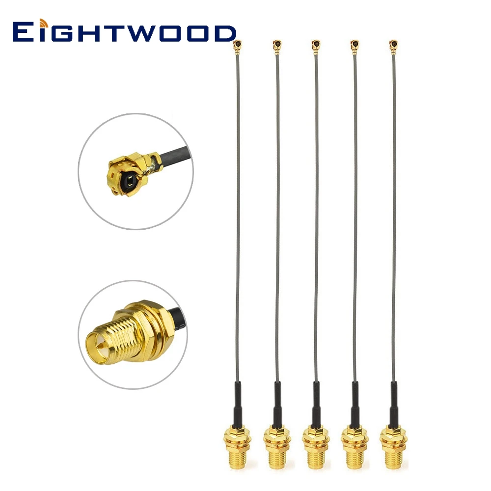 Eightwood 5 шт. IPEX IPX U.FL до RP-SMA Женская перегородка 1 13 мм кабель 15 см для ретранслятора