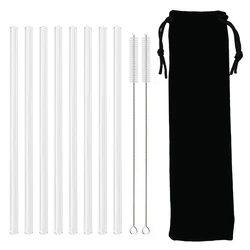 Eco-Friendly Reusable Glass Straw Set with Cleaning Brush - Perfect for Smoothies and Cocktails (8Pcs Straight Black)