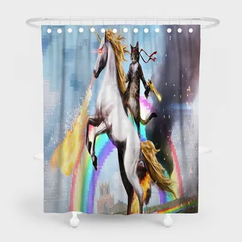 

Cute Unicorn Rainbow Bath Curtain Waterproof Cats Animals Home Decor Shower Curtains with Hooks 180x180cm Decor Curtain