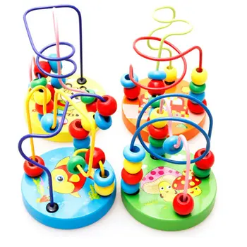 

Montessori Wooden Toys Wooden Circles Bead Wire Maze Roller Coaster Educational Wood Puzzles Boys Girls Kid Toy 6+ Months