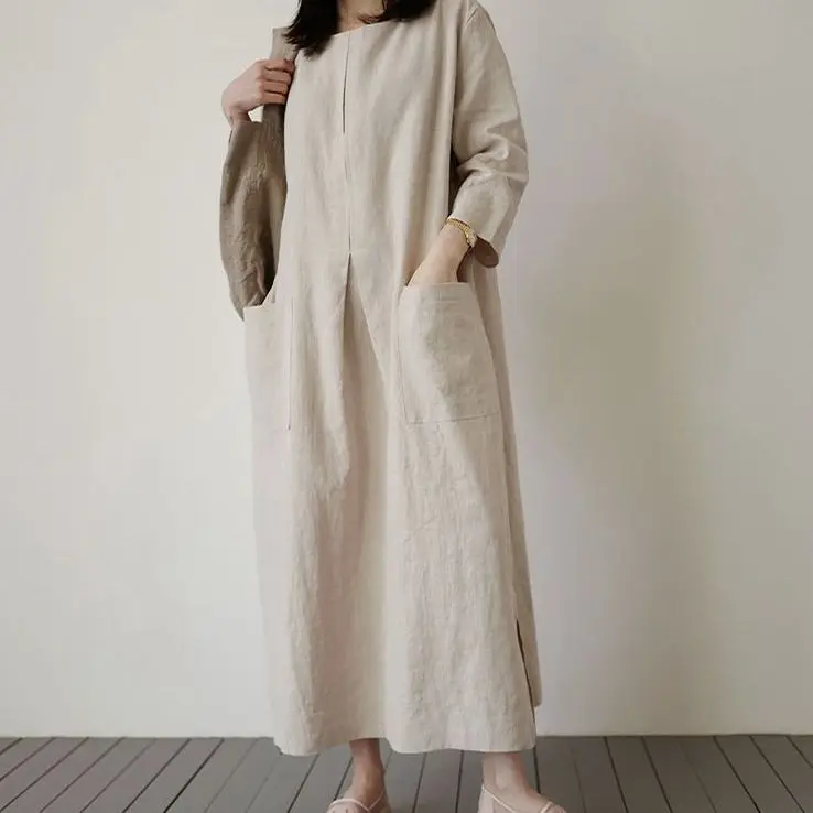 

Cotton Dress fashion woman clothes Long Loose Code Pocket Leisure Time Skirt