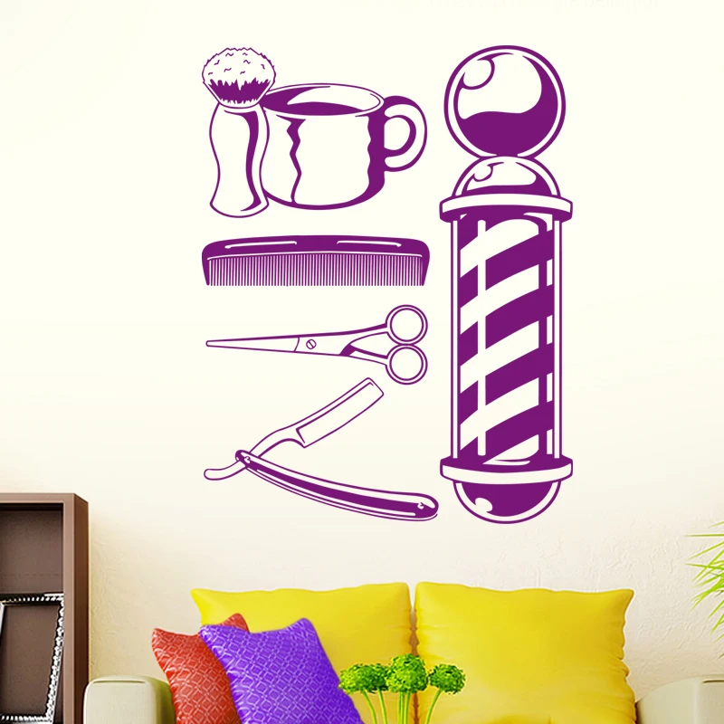 Man Barber Shop Tools Sticker Name Chop Bread Decal Haircut Shavers Posters Vinyl Wall Art Decals Decor Windows Decoration Mural