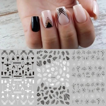 

1 sheet Black White Flower Nail Sticker Mandala Tropical Leaf 3D Nail Sticker Geometry Adhesive Nail Decals Foil Design F564-573
