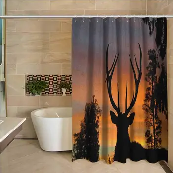 

Antlers Professional Shower Curtain Black Deer on Sky Background West Coast South Island New Zealand Nature Decorative Bathroom