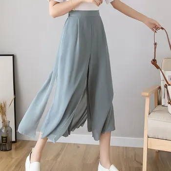 

Women 'S Fashion Solid Color Black /White Loose Capris Pants Ol Cropped Trousers Retro High Waist Wide Leg Pants