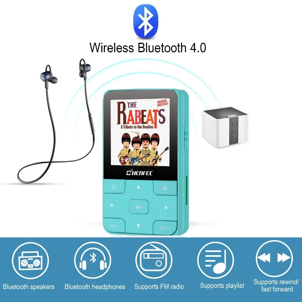 Мини Клип MP4 плеер Bluetooth 4,2 Lossless Звук Музыкальный плеер с fm-радио, диктофон, видео, наушники для спорта бег