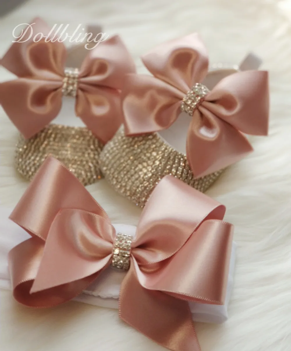 Крестины Bling повязка на голову кристалл детская обувь крещение поставщик etsy монограмма имя ребенка персонализированное новорожденный подарок на память - Цвет: pink bow set
