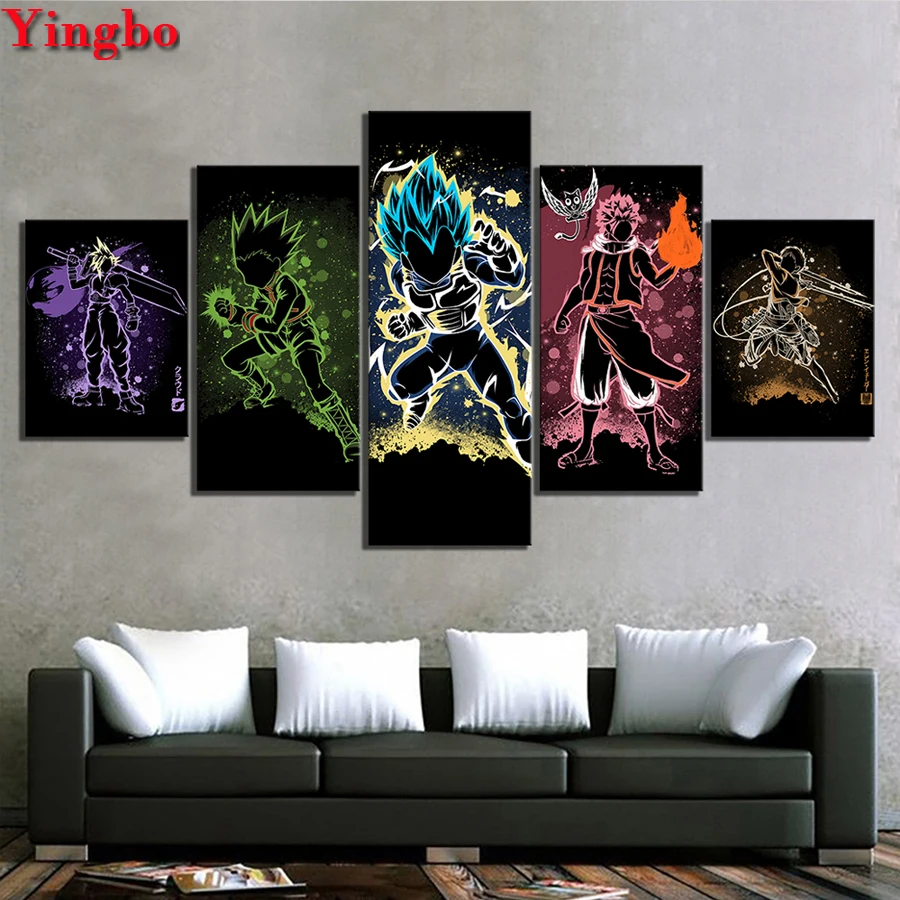 

5 pcs diamond painting Dragon Ball Z Cartoon Painting by numbers full Embroidery mosaic Picture rhinestone cross stitch kid gift
