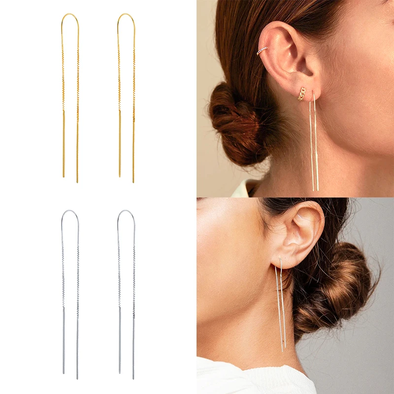 925 Sterling Silver Long Chain Tassel Threader Earrings Colored Zircon Snake Padlock Key Pendant Dangle Earrings Jewelry dangle earrings drop earrings pendant earrings long earrings crystal tassel earrings