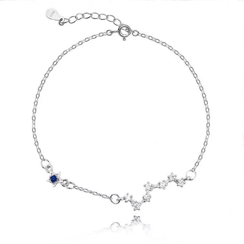 Модный 925 пробы серебряный браслет Beidou семь циркониевых звезд для женщин с синим кристаллом, очаровательное металлическое звено цепи, хорошее ювелирное изделие