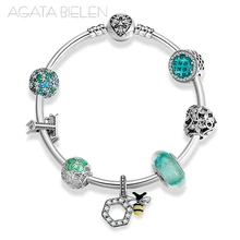 Высококачественные женские браслеты из стерлингового серебра 925 пробы, изысканная бусинка из зеленого стекла, летняя серия, самодельный браслет