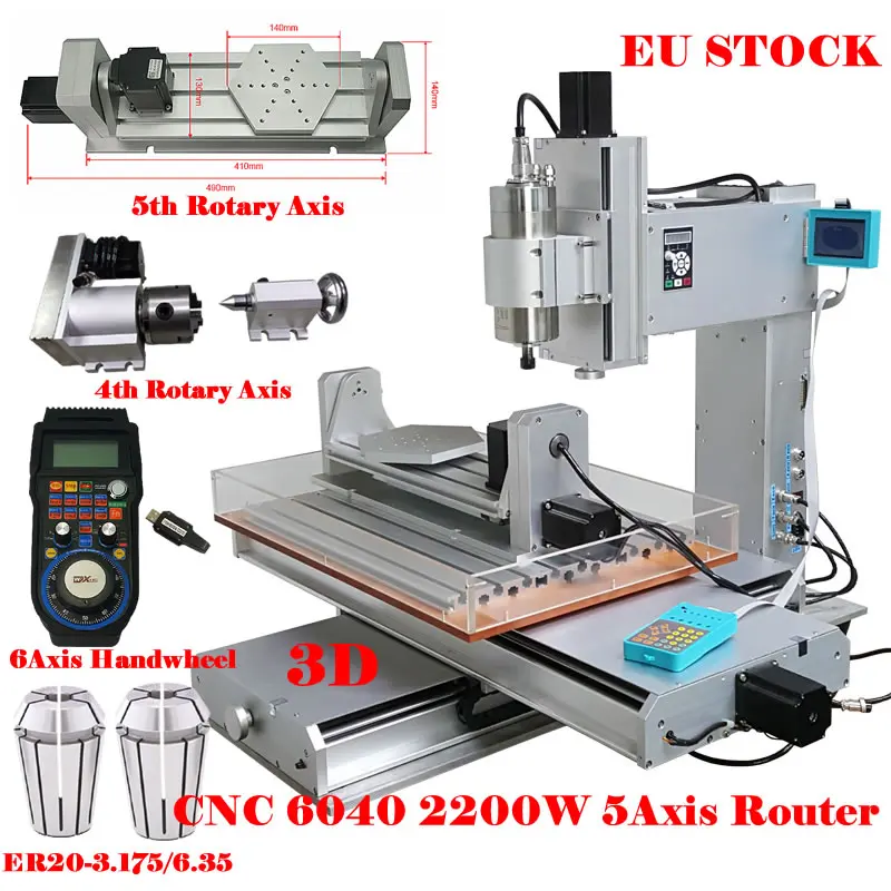 Vertical CNC 6040 Milling Machine 5 Axis Wood Stain Steel Aluminum