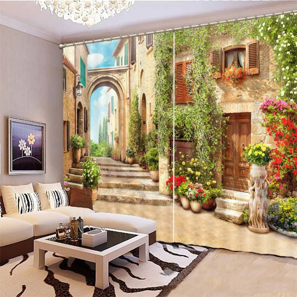 3D curtains European architecture Living room bedroom curtains 3D photo print curtains