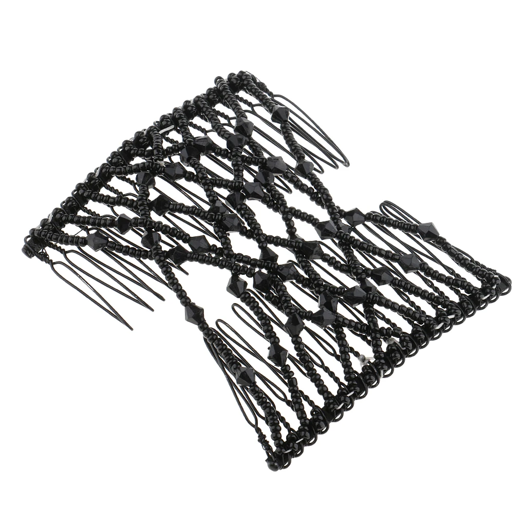 LightweightMagic Hair Decoration Combs Black Beaded Stretchy Hairpin Bow Lightweight Double Combs
