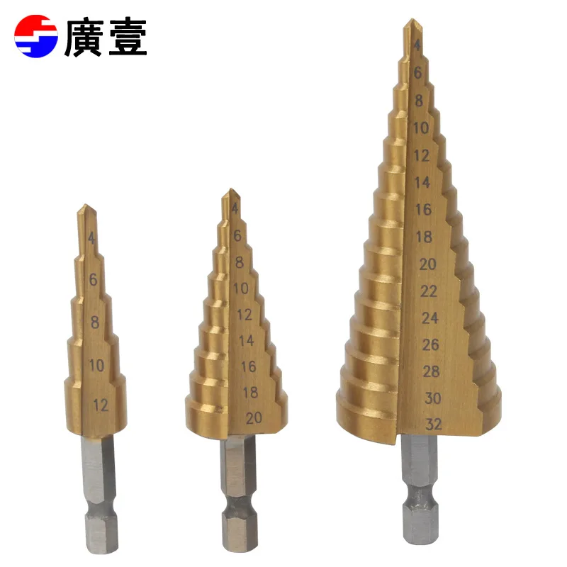

Wide Tool Ladder-Shaped Pagoda Drill Bit Iron Plate Aluminum Hexagonal Shank Reamer High Speed Steel Step Shaped Drilling Bit Se