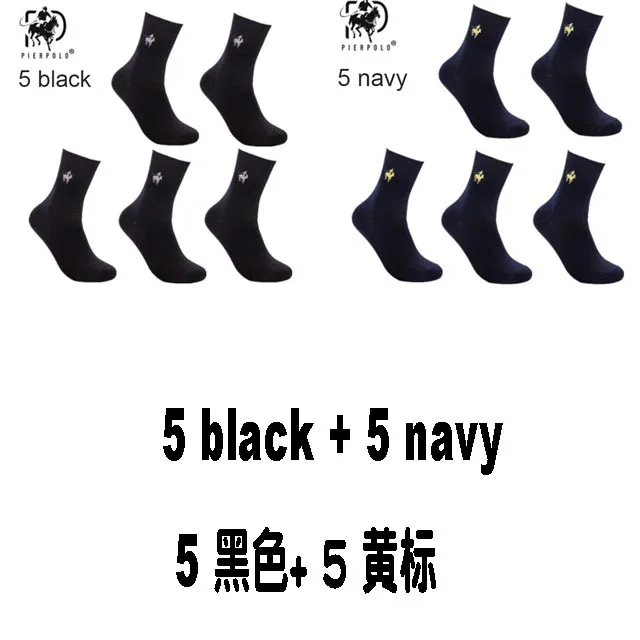 5 black 5navy 20 шт. = 10 пар, Pier Polo Повседневное хлопковые носки Бизнес Вышивка высокое качество Мужская одежда Носки подарок для Для мужчин, meias, носочки зимние warm2019 - Цвет: 5 black 5navy
