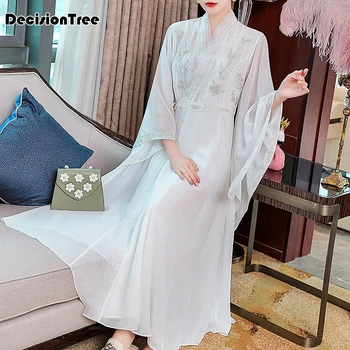 

2020 classic water sleeve women long qipao embroidery chinese dress exquisite chiffon fairy cheongsam party hanfu dress
