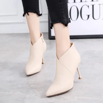 melhor Cresfimix Mulher De Pouco Peso Bege Apontou Toe Lado Zip Couro Do Plutônio Stiletto Calcanhar Botas Senhora Botas Frescas Botas De Mujer C6477