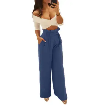 

Women Casual Solid Color High Waist Wide Leg Long Trousers Loose Stretchy Pants High Waist Wide Leg Long Trousers Loose Stretchy