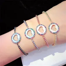 10 шт./лот, высокое качество, латунный браслет, ПАВЕ, радуга, CZ, капля, масло, полое сердце, регулируемый браслет, модные ювелирные изделия