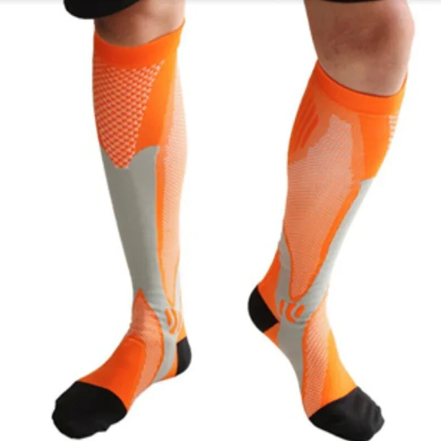 Men Women Compression Running Gym Socks Knee High Support Stockings Breathable Cycling Sports Socks for Socer Basketball Sport orange