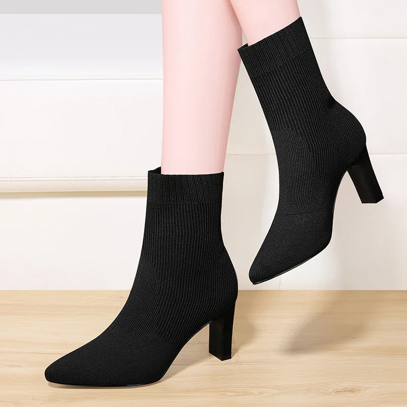 

Lycra Kington Pointed-Toe Thin Boots Tube Martin Boots WOMEN'S Shoes 2019 Autumn And Winter New Style High-Heel Boots Winter Boo