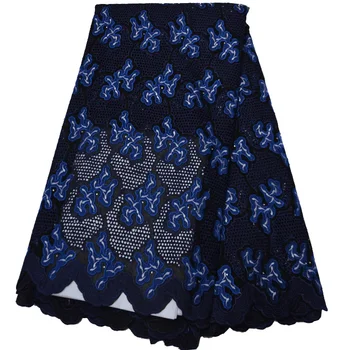 

(5yards/pc) high quality navy blue Swiss voile lace African dry cotton lace fabric with elegant embroidery for dress CLP272
