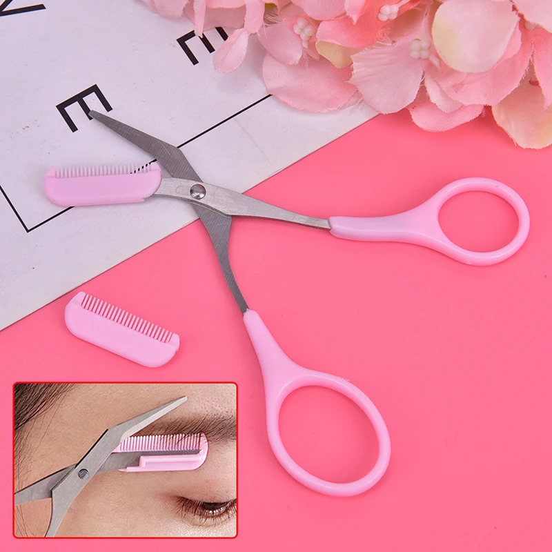 1PCS Girl Lady Eyebrow Scissor Comb Eyelash Eye Brow Trimmer Cosmetic Makeup Tool Shear Groom Hair Trim