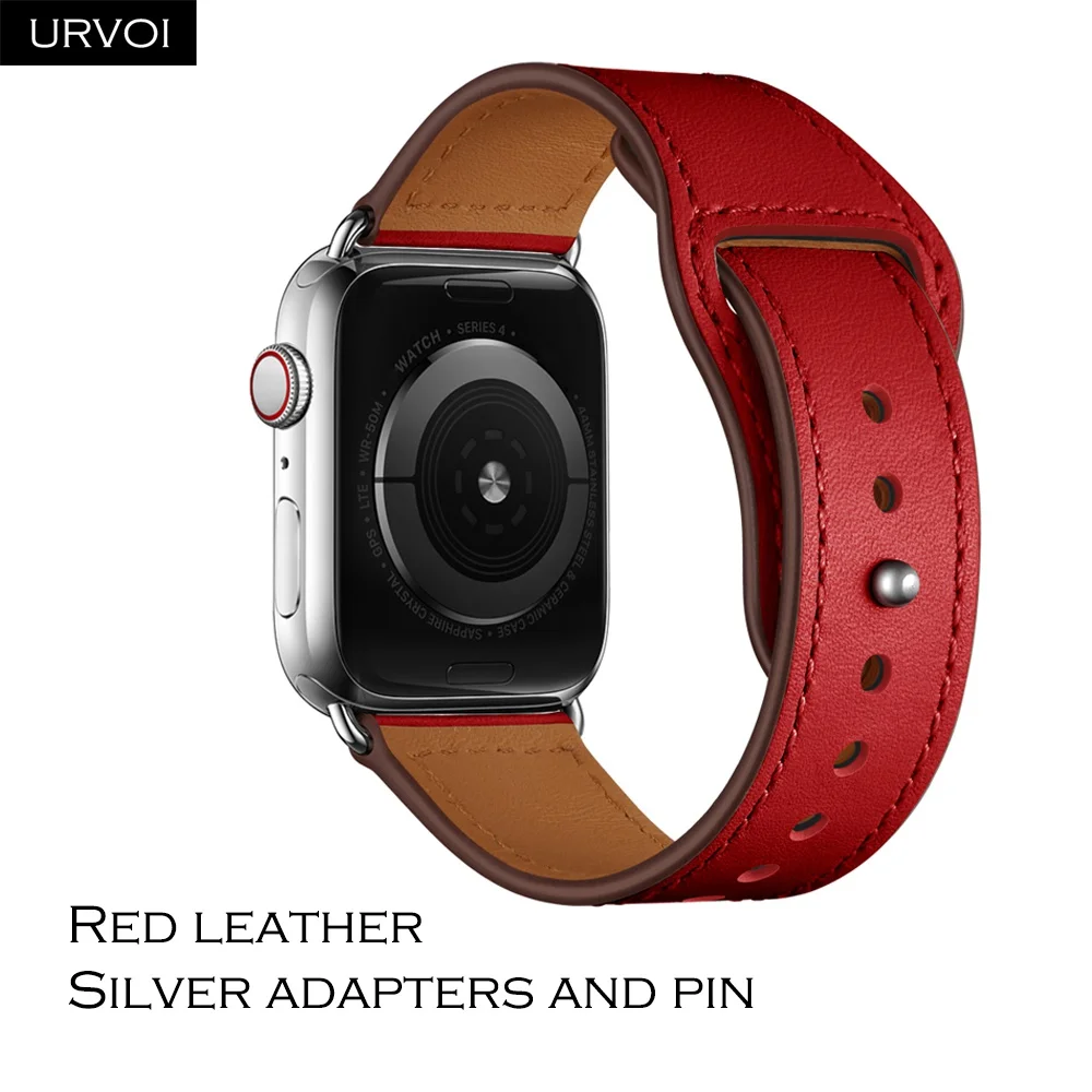 URVOI band для apple watch серии 5/4 3, 2, 1, ремешок для наручных часов iWatch, большие размеры 40-44 мм спортивный ремешок из натуральной кожи Swift Pin& tuck ручной работы - Цвет ремешка: Red S