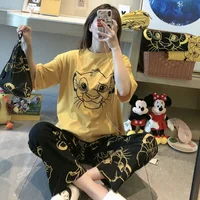 Mickey Minnie Pajamas Women's Summer Casual Short-Sleeved Cute Cartoon Pattern Trousers Thin Loose Home Clothes Outer Wear Suit 1