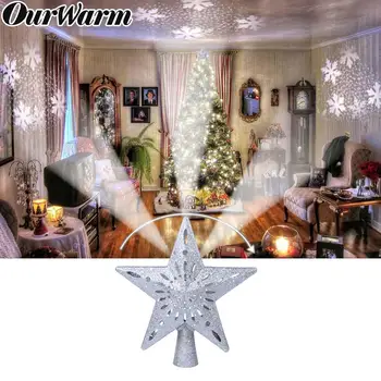 

OurWarm Projector Christmas Tree Topper LED Star White Snowflake Tree Topper Christmas Tree Decoration Silver/Gold