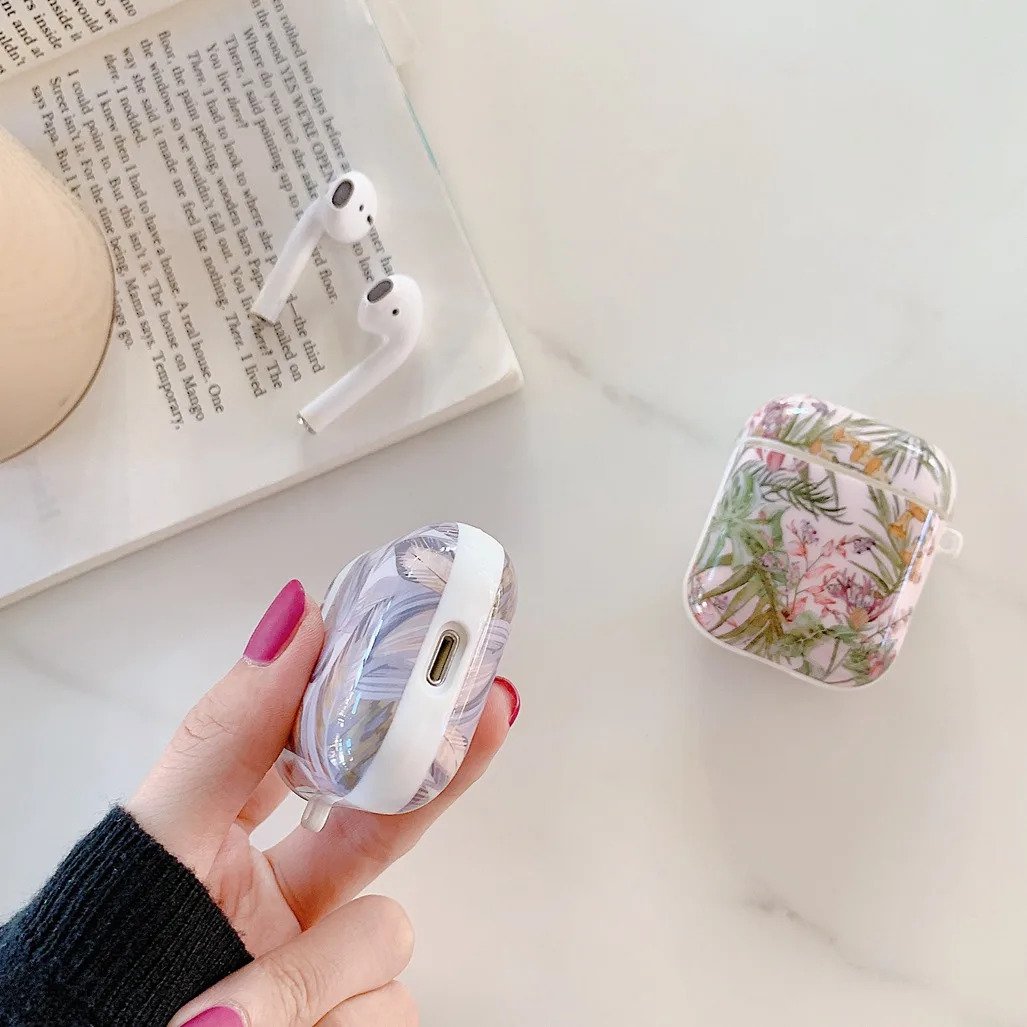 Чехол для наушников airpods 1/2 с цветочным рисунком в виде листьев и раковины с масляным рисунком, чехол для наушников air pods, роскошный силиконовый чехол для наушников в стиле ретро с цветами