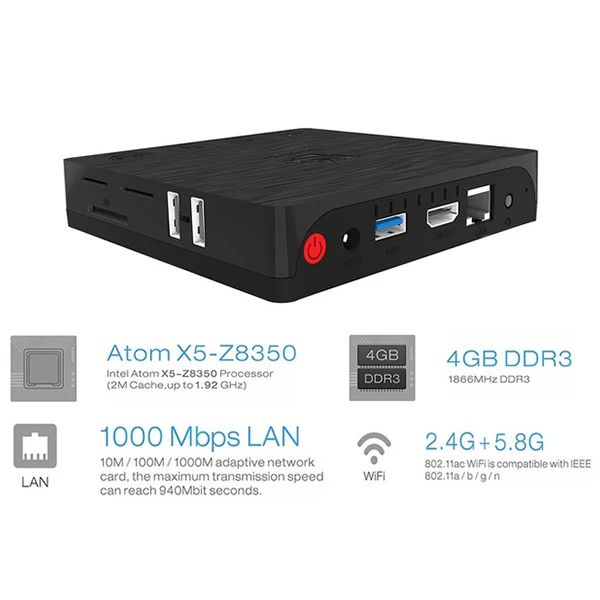 Beelink Bt3 Pro Ii Mini Pc Intel Atom X5-Z8350 2.4/5.8Ghz Dual Band Wifi Bluetooth 4.0 Ethernet 1000Mbps 4Gb Ram 64Gb Rom(4+64G