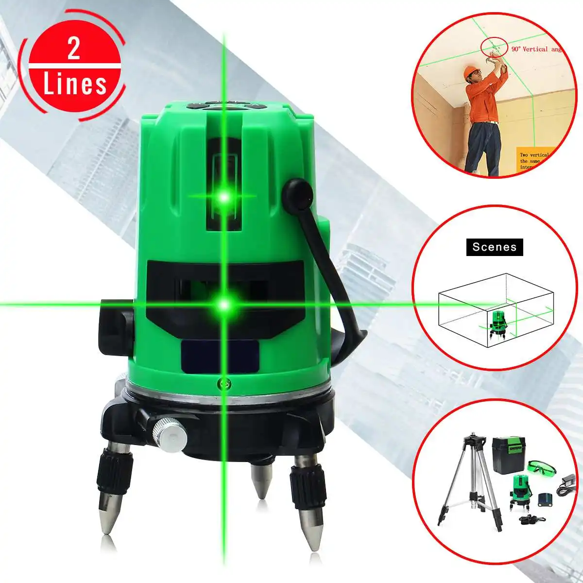 Becornce 2 Lines Green Beam Laser Level 360 Rotary Laser Line Rotary Vertical Horizontal Automatic Self Leveling with Tripod