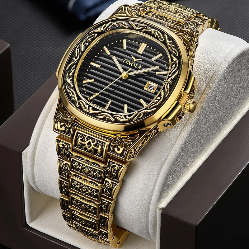 Креативный дизайн Ретро Мужские кварцевые наручные часы полностью из стали с календарем водонепроницаемые Модные мужские s часы Лидирующий бренд Роскошные мужские часы