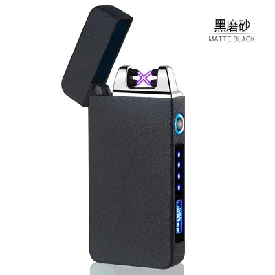 matte black Металлическая плазменная электрическая зажигалка с подключением к USB сенсорный выключатель светодиодный экран Двойная дуговая зажигалки для электронных сигарет для курения кальян - Цвет: matte black