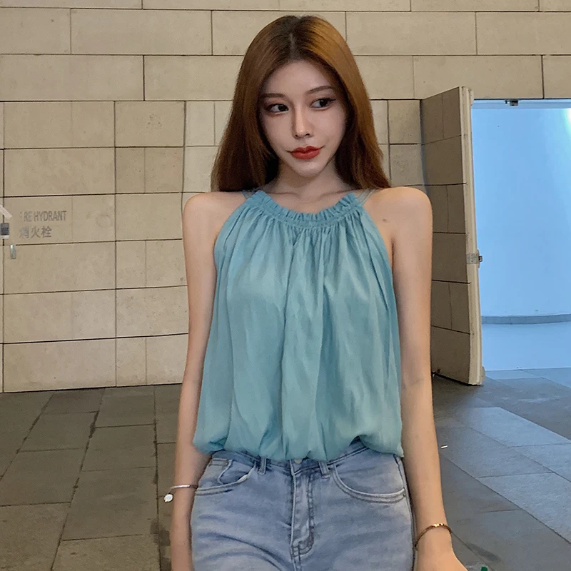Size S-2XL Women Halter Neck Loose Soft Camis Tops Female Off-shoulder Sexy Laced Casual Solid Tees Tanks Tops Camisole Woman