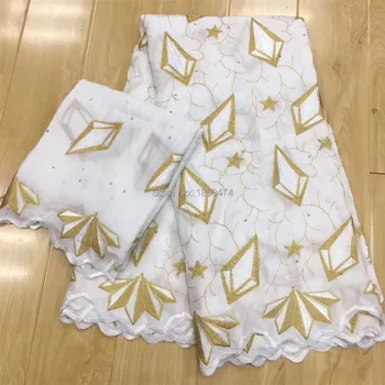

White/Gold Swiss Voile Lace In Switzerland Dry Lace Fabrics High Quality Cotton Lace Fabric Tussu Africain Robe 7Yard/lot Party
