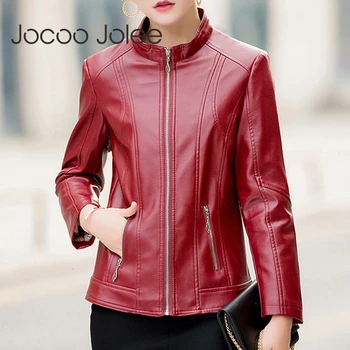 

Jocoo Jolee Women Autumn Winter Motor Biker Coat Mom's PU Leather Jackets Fashion Slim Soft Faux Leather Jackets 2019 New