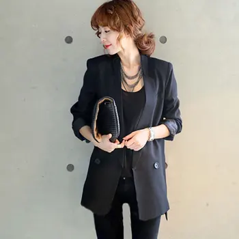 

Solid Long Style Black Women Jacket and Blazer Female Notched Collar Asymmetrical Chic Ladies Blazers feminino 2020