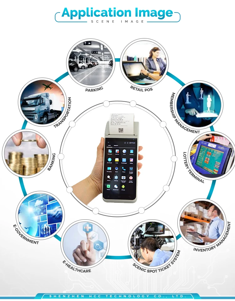 Móvel do Tela Táctil dos Sistemas da Posição com Impressora gb + 16 Nfc da Posição do Andróide Máquina Térmica Terminal Bluetooth 4g Wifi 9.0 2 gb 8 da posição com impressora térmica terminal 2