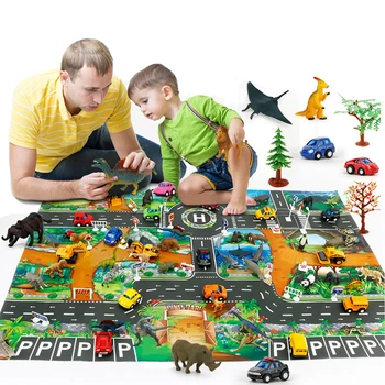

Kids Portable Map Play Mat Children's Toy Baby Game Pad 130*100cm Dinosaur World Crawling Rug Traffic Parking Lot Road Carpet