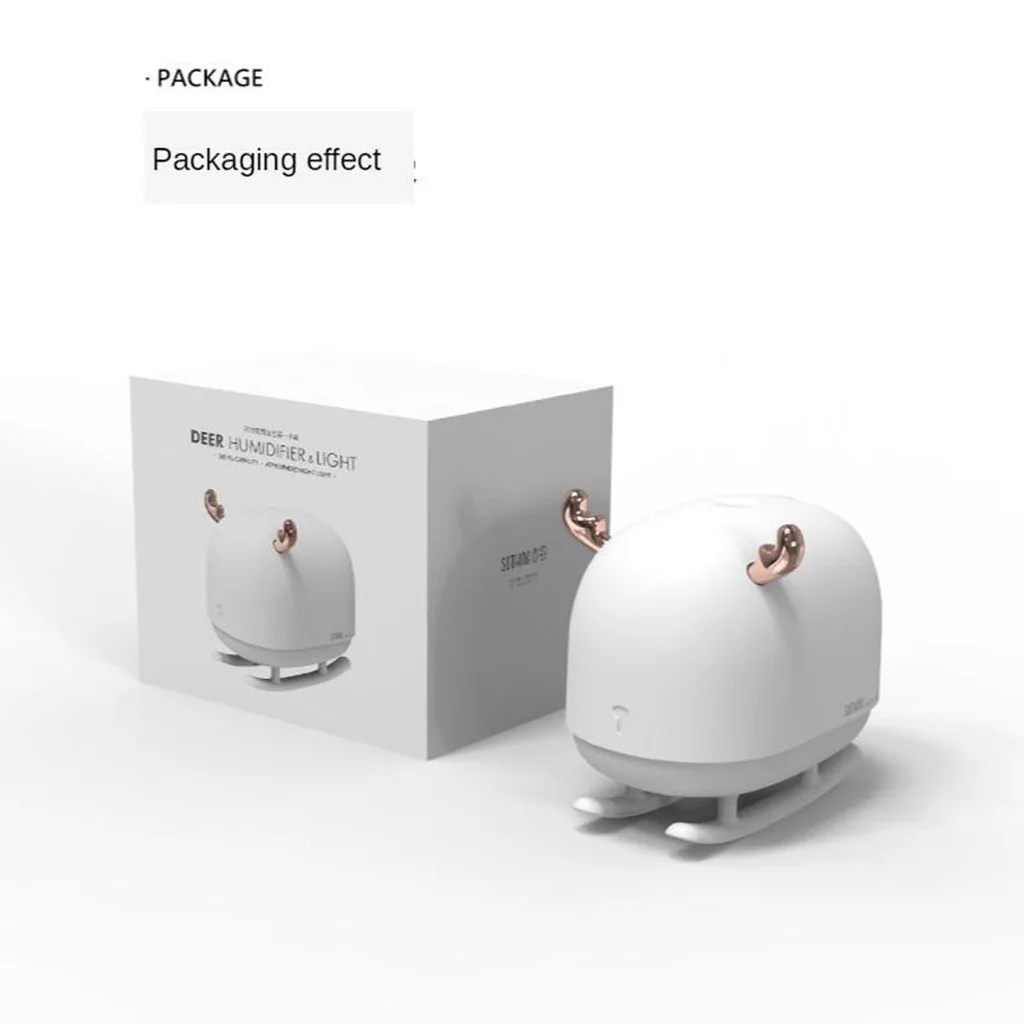 USB Cool Mist Deer Humidifier Water Sprayer for Desktop Office with LED Night Light Lamp