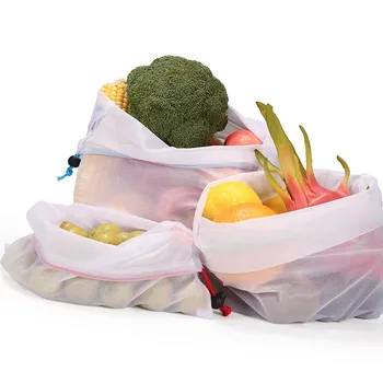 

1PC Vegetable Bags Popular Cotton Fruit And Vegetable With Drawstring Reusable Home Kitchen Storage Mesh Bags Machine Washable