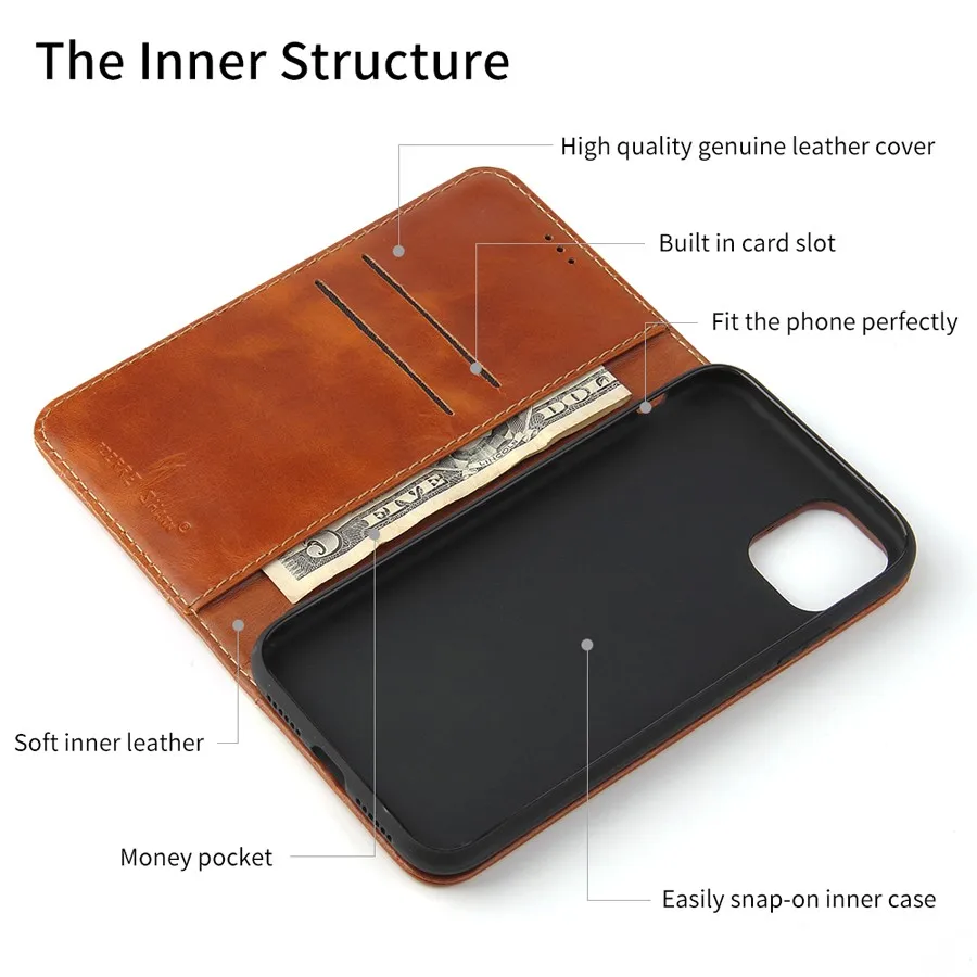 Premium 100% Genuine Leather Flip Cover Case with Card Slot - Top Quality Fashion Brand