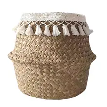Macrame Tassel Wicker Basket Handmade Boho Decor Garden Flower Pots Study Room Storage Rattan Basket Home Organizer Laundry
