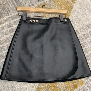 

Irregular Skirt 2020 New Autumn Leather Skirt Women's High Waist Slimming Skirt Sheepskin Split A- line Dress